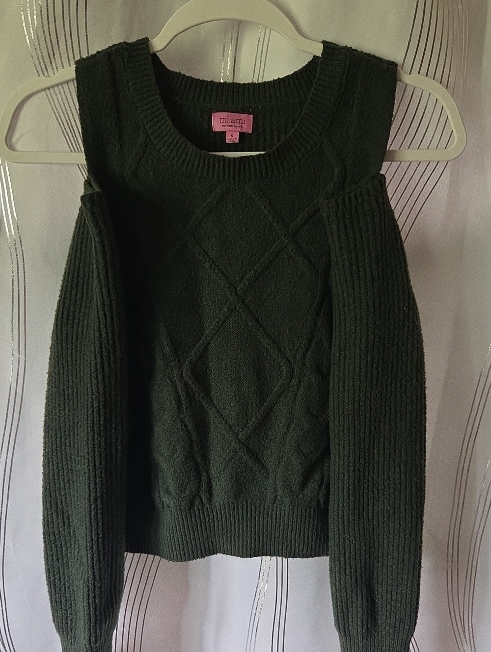 miami Dark Green Cold-Shoulder Cable Knit Sweater